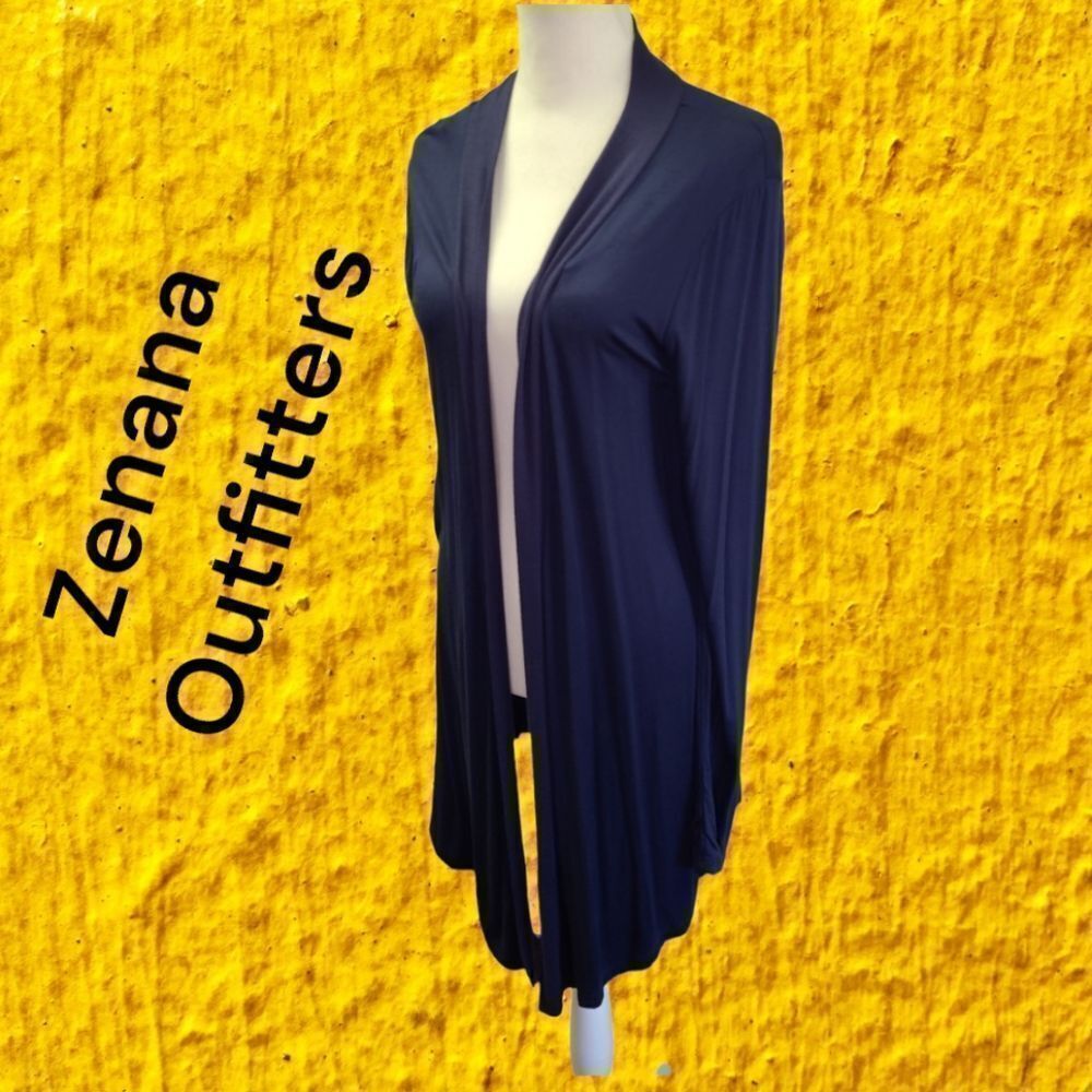 Zenana Outfitters Navy Draped Open Front Cardigan